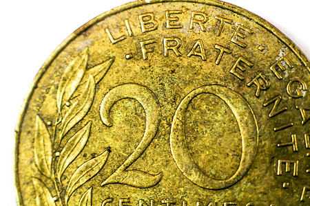 20美分硬币白背景银行业铸币金属信用古董宏观预算利润市场货币图片