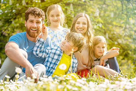 五口五口家庭 坐在草地上吹露天花朵男人太阳乐趣快乐闲暇夫妻活动女儿女儿们种子图片