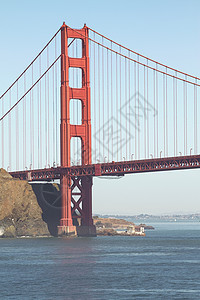 金门大桥 美国加利福尼亚州旧金山金门大桥日落海岸日出反射波浪蓝色爬坡建筑学城市地标图片