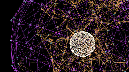 3D 插图三角形幻想抽象技术和工程物理科幻流动运动活力网络线条粒子黑色齿轮图片