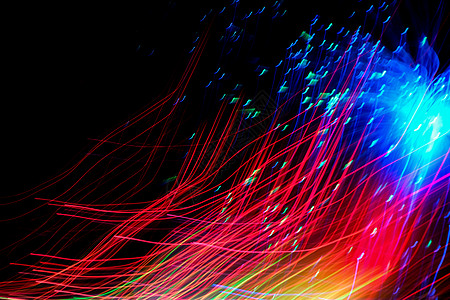 深色背景上的抽象运动弧形灯彩虹踪迹曲线力量速度时间纤维辉光流动蓝色图片