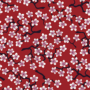 芬芳妇女节元素无缝模式 日本樱桃沙库拉花朵盛开 花朵以地科塔为背景背景