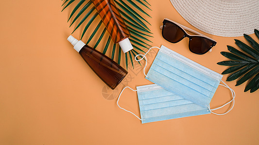 草沙帽 太阳镜 保护霜 医疗面罩 海滩附属品包装海报面具治疗太阳健康口罩晒黑防晒霜保健图片