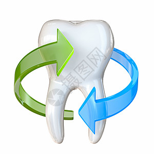 有蓝色和绿色箭头的牙在白色 3图片