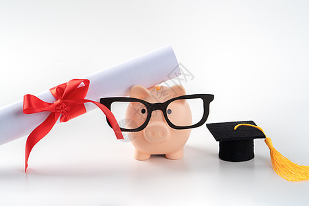 设计新毕业生的构想 试图找到工作 节省钱丝带流苏文凭研究生贷款社会眼镜学费新手帽子图片