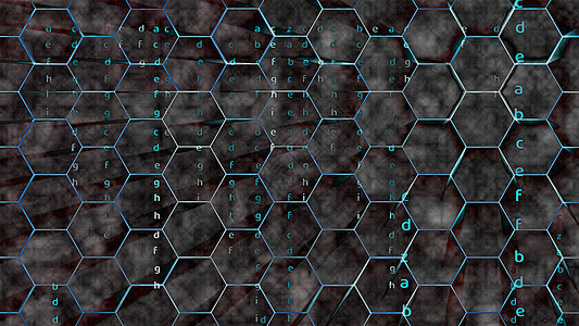右上角带矩阵字母线保护光爆的数字抽象六边形维度图片