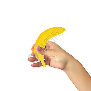 勒芒自然主义的手拿着一根香蕉 它制作图案矢量绘画黄色食物白色草图插图饮食热带水果艺术图片