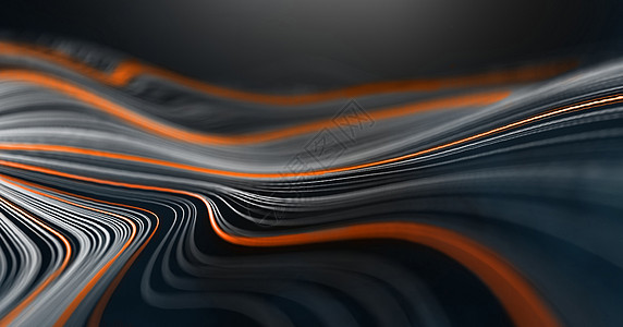 液体线条图案 波浪形状图案丰富多彩的音乐数字线 黑色背景与橙色和白色流数据科学网络技术流动辉光橙子曲线运动粒子图片
