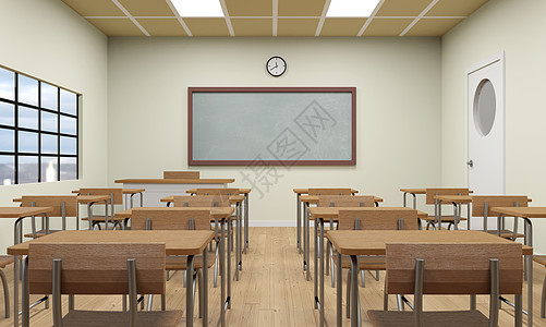 空荡荡的学校教室内部 3d 它制作图案窗户大学桌子地面房间考试椅子学生班级教学图片