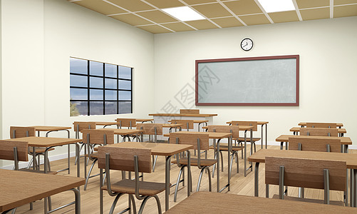 空荡荡的学校教室内部 3d 它制作图案研讨会考试演讲椅子课堂训练学习木板大学插图图片