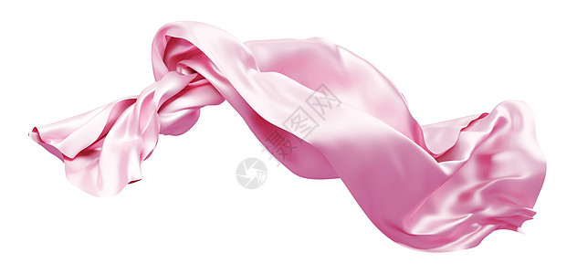 白色背景 3D 仁德在风中飘扬的粉红色织物墙纸纺织品运动插图粉色反射金属曲线奢华布料图片