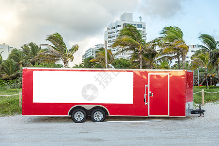 红色拖车白色手掌海滩车辆空白广告货物公园卡车营销图片