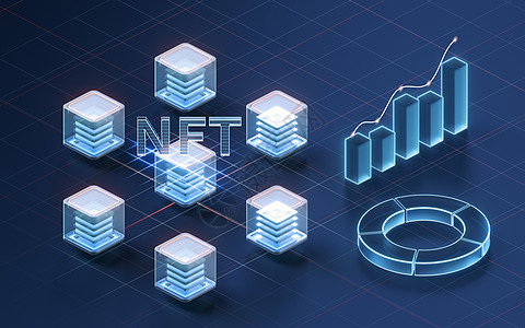 具有深色背景 3d 渲染的 NFT 不可替代令牌概念密码网络生长艺术品安全交换标识创新交易货币图片