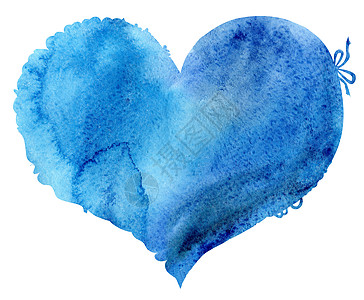 抽象蓝色水彩带蕾丝边的水彩蓝心假期庆典刷子白色绘画水彩画墙纸插图艺术卡片背景