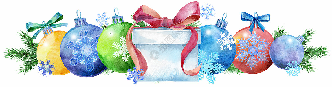 水彩圣诞树边框与礼物为您的 creativit星星蓝色框架假期玩具涂鸦插图装饰边界风格图片