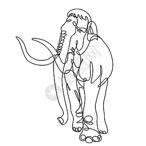 Mammoth 大象漫步前视线连续线绘图图片