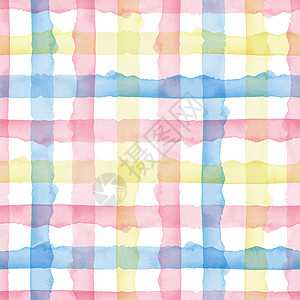 格子水彩抽象黄色粉色蓝色条纹背景 织物纺织品和纸张的酷无缝检查模式 简单手绘条孩子们绘画手工染料彩虹插图装饰品墙纸刷子墨水图片