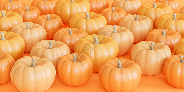 秋季假期或 sales3d rende 橙色背景中的南瓜图片