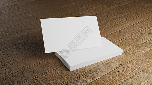 白色名片样机堆叠在木桌上 用于品牌展示模板打印的办公用品对象背景概念 3 5 x 2 英寸纸张尺寸空白空白封面 3D插画渲染图片