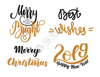 一套圣诞节和新年的手写字体在白色背景下被隔离 贺卡邀请函海报和更多的插图图片