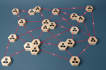 连接的人 员工和工作组之间的互动 网络通讯 公司分散的等级制度 伙伴关系 业务联系 组织理念背景图片