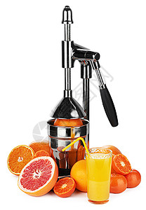 白上绝缘柑橘水果的机械汁机膝关节榨汁机橙子金属杠杆压力挤压器热带旋转果汁图片