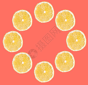 新鲜黄柠檬片的背景 圆果框合起来图片