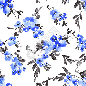 布花树分支卡片蓝色繁荣手工花序绘画花园插图艺术刷子图片