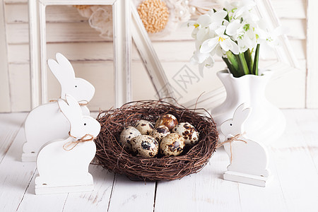 复活节装饰桌子花环兔子花瓶传统季节快门框架假期花圈图片