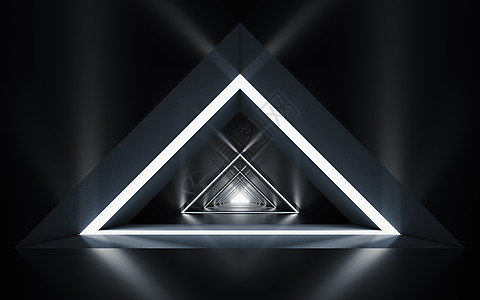 三角形隧道未来概念 3d 渲染线条走廊建筑大厅黑色建筑学反射空隙技术图片