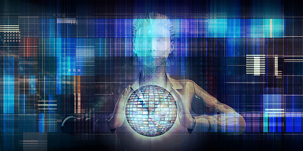 数字化转型概念人工智能金融数据投资全球电脑科学商业蓝色创新图片