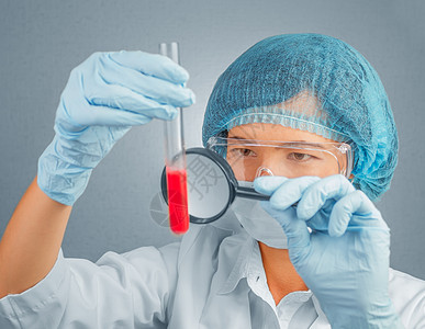 血液测试护士药店工作液体管子微生物学手套蓝色女士医师图片