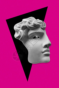 与流行艺术风格的人脸石膏古董雕塑拼贴 现代创意概念形象与古代雕像头 锌文化 当代艺术海报 时髦的极简主义 复古设计艺术品杂志流行图片