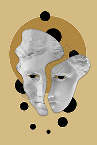 与流行艺术风格的人脸石膏古董雕塑拼贴 现代创意概念形象与古代雕像头 锌文化 当代艺术海报 时髦的极简主义 复古设计创造力绘画雕像图片