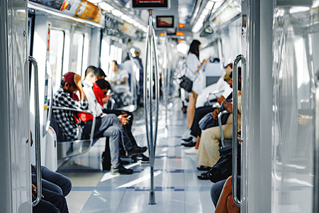 搭乘地铁的各类乘客背景模糊的背景情况人群城市健康通勤者民众电话男人车站技术运输图片