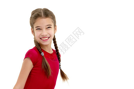 美丽的亚洲小女孩 白种背景的孤立无援快乐的高清图片素材