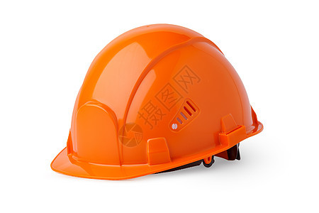 白底隔离的橙色塑胶安全头盔图片
