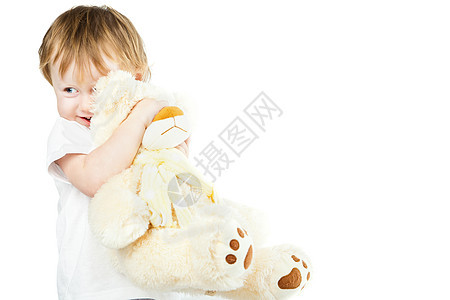 带大玩具熊的小女婴 可爱又可爱又滑稽的婴儿孩子们动物乐趣童年快乐微笑生活柔软度女性玩具图片