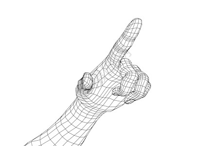 用手指指的人的手点 3d 插图技术草图蓝图女性手臂手势前臂屏幕白色商业图片