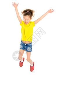 小女孩跳起来了青年孩子裙子空气飞跃喜悦童年微笑活力乐趣图片