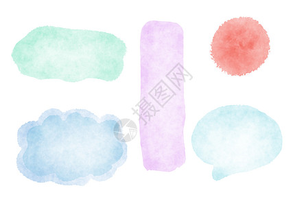 语音泡沫集成 水彩色的语音泡沫插图元素设计刷子水彩中风绘画圆圈斑点卡片横幅图片