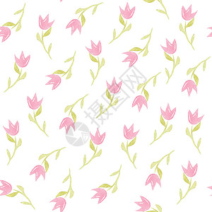 手绘郁金香花朵白色背景上的粉红色花朵无缝图案 可用于纺织 剪贴 卡片 邀请函等用途背景