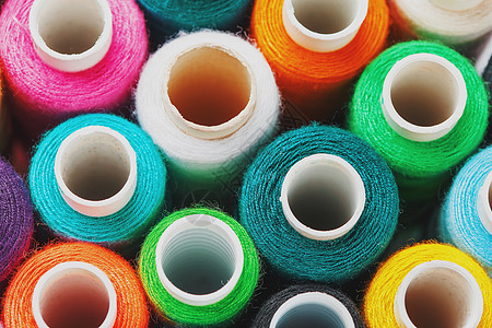 缝纫线 用于缝纫的彩色线条筒管爱好羊毛团体针线活彩虹丝绸织物宏观线圈图片