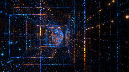 空间大数据飞入数字技术隧道中屏幕矩阵激光数据运动网络活力粒子蓝色互联网背景