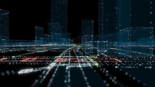 未来的智能数字城市 智能城市和技术商业概念 三高科技网络全息建筑辉光展示摩天大楼3d界面交通图片