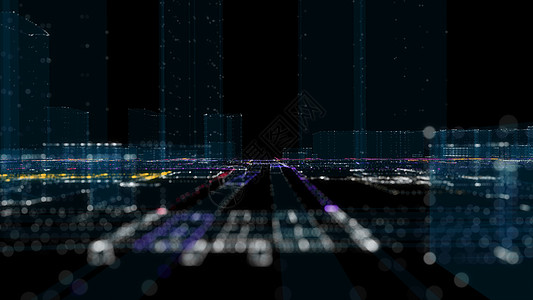 展示图未来的智能数字城市 智能城市和技术商业概念 三蓝图景观建筑科学数据建筑学界面天际网络科幻背景