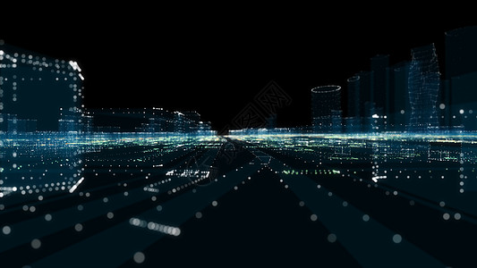 未来的智能数字城市 智能城市和技术商业概念 三蓝色网络科学界面数据展示建筑建筑学科幻飞行图片
