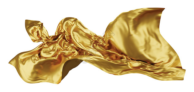 白色背景 3D 仁德在风中飘扬的金色织物窗帘渲染反射海浪飞行金属插图材料奢华纺织品图片