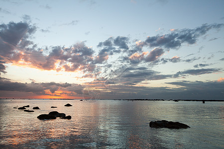 海洋上日落的空中全景观天空热带海浪日出反射地平线场景风景晴天季节图片