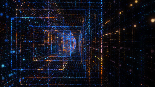 飞入数字技术隧道中背景电脑科学粒子矩阵网络蓝色运动激光互联网图片